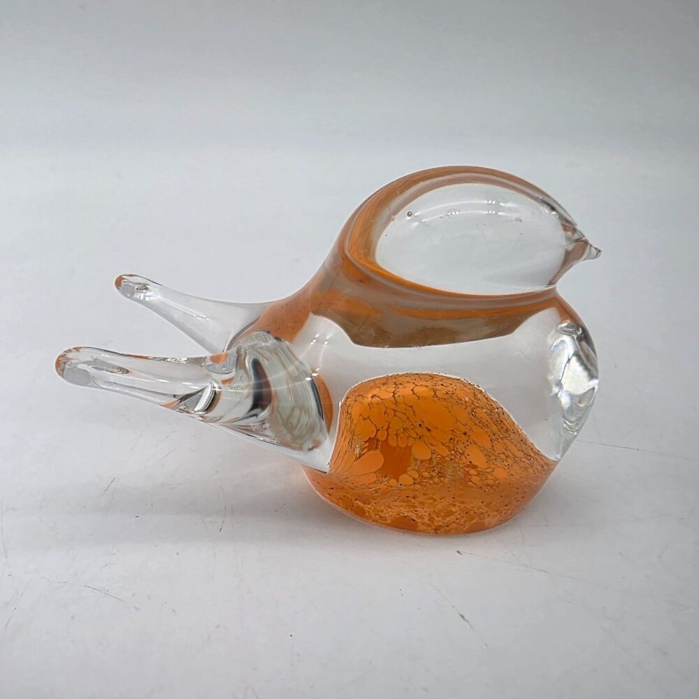Vintage Mikasa Art Glass Bird Figurine Orange & Clear Czech Republic 2"